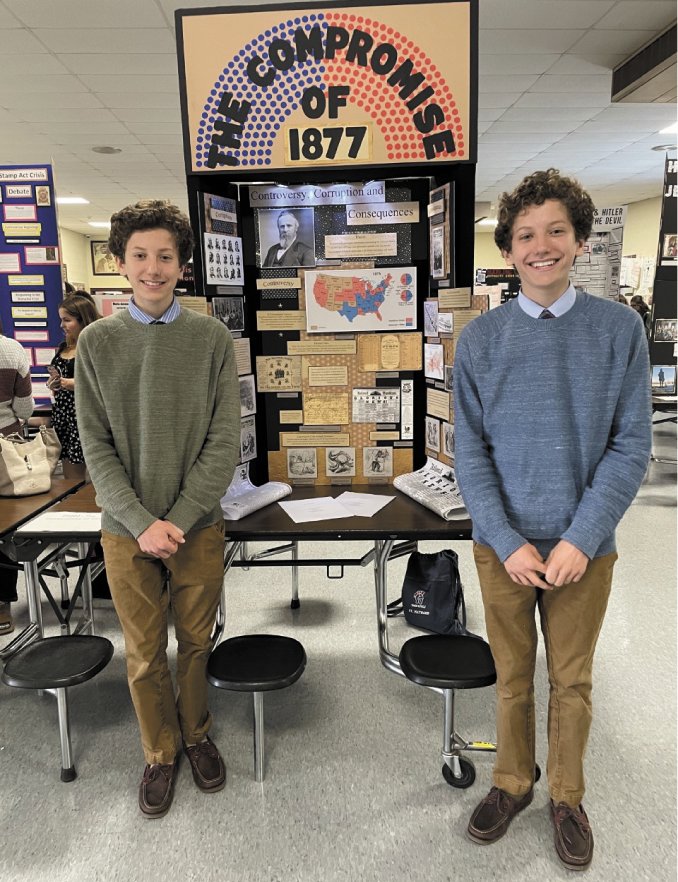 THE WINNING TEAM: John and Joshua Maynard are pictured with their winning exhibit on the topic of The Compromise of 1877.